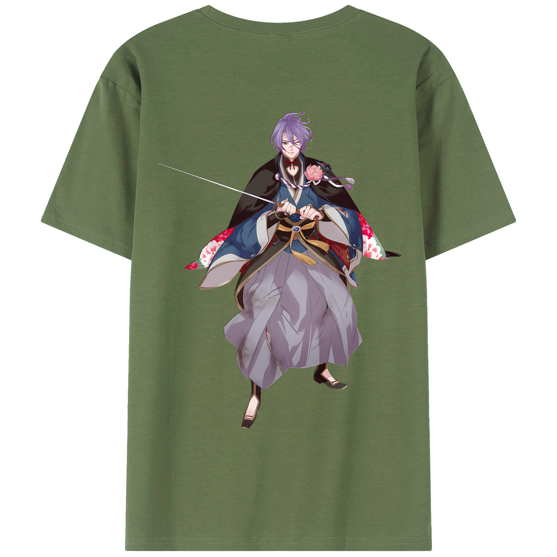 （画像用） 刀剣乱舞 Touken Ranbu 綿100％ メンズ半袖Tシャツ（バックプリント） 通気性